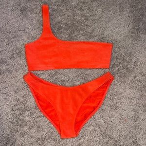red triangl one shoulder bikini set